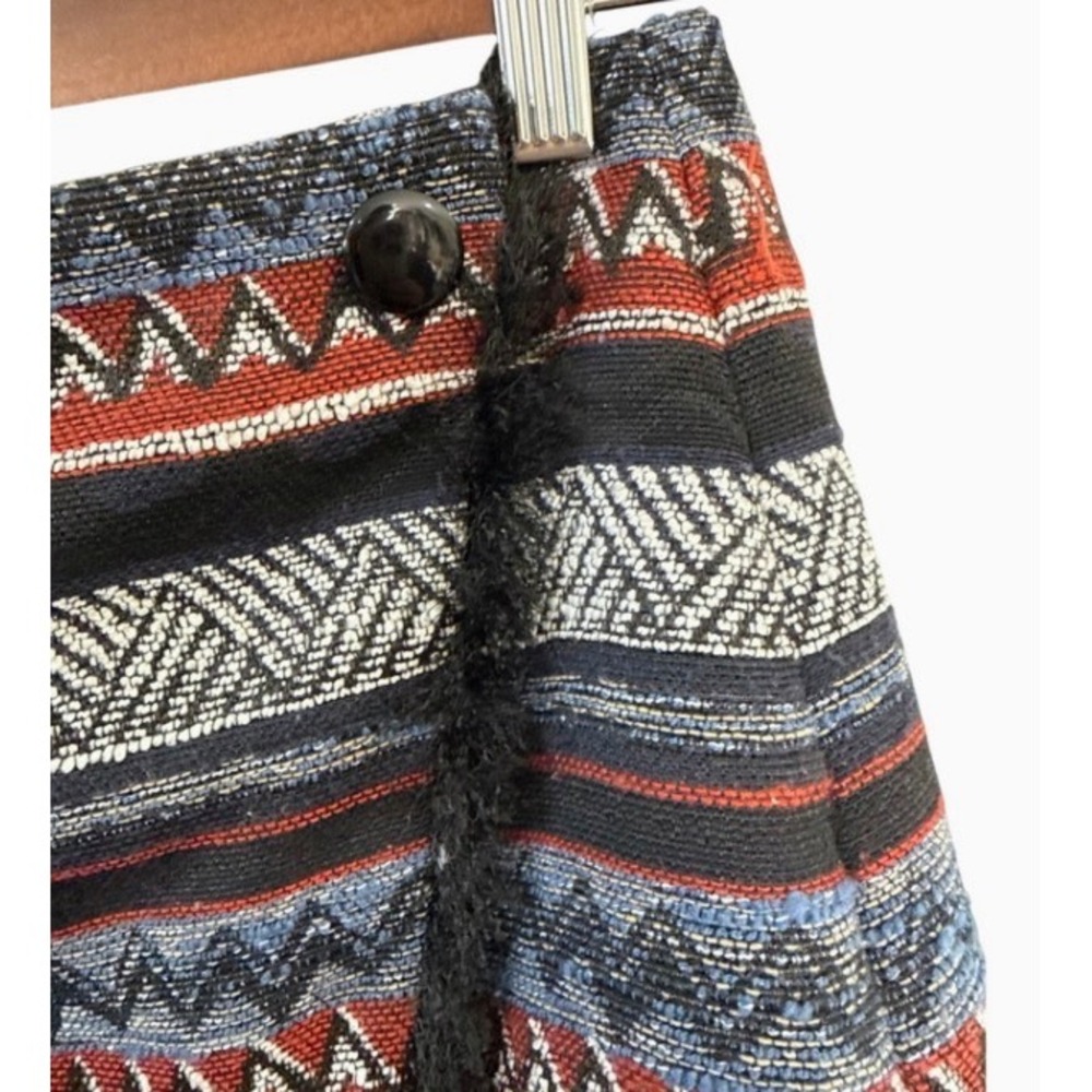 Sam Edelman Women's Size 8 Wrap Mini Skirt Woven Geometric Fringe Boho Fall - Picture 10 of 13
